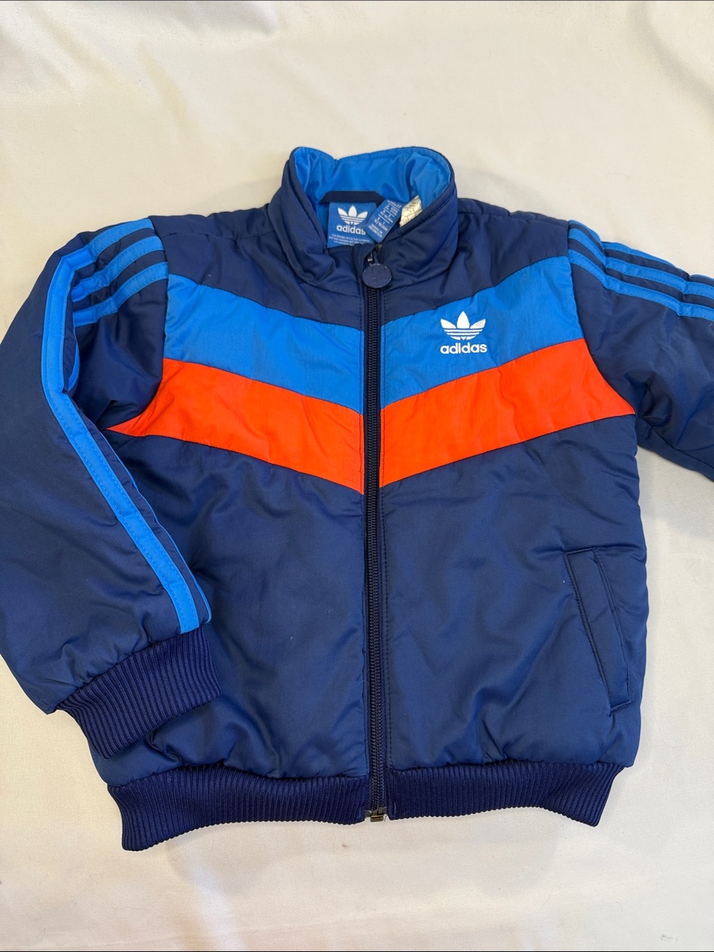 Adidas Kids Navy Blue Red & Light Blue Puffer Jacket